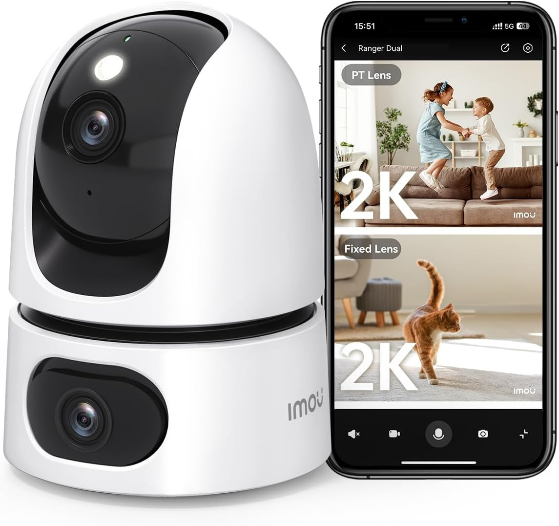 Imou Dual-Lens 2K+2K Indoor Security Camera, House Security Camera 360°Full Coverage, Pet Baby Camera with APP, Color Night Vision, Human/Pet/Sound/Motion Detection, Siren Spotlight, 2.4GHz Only