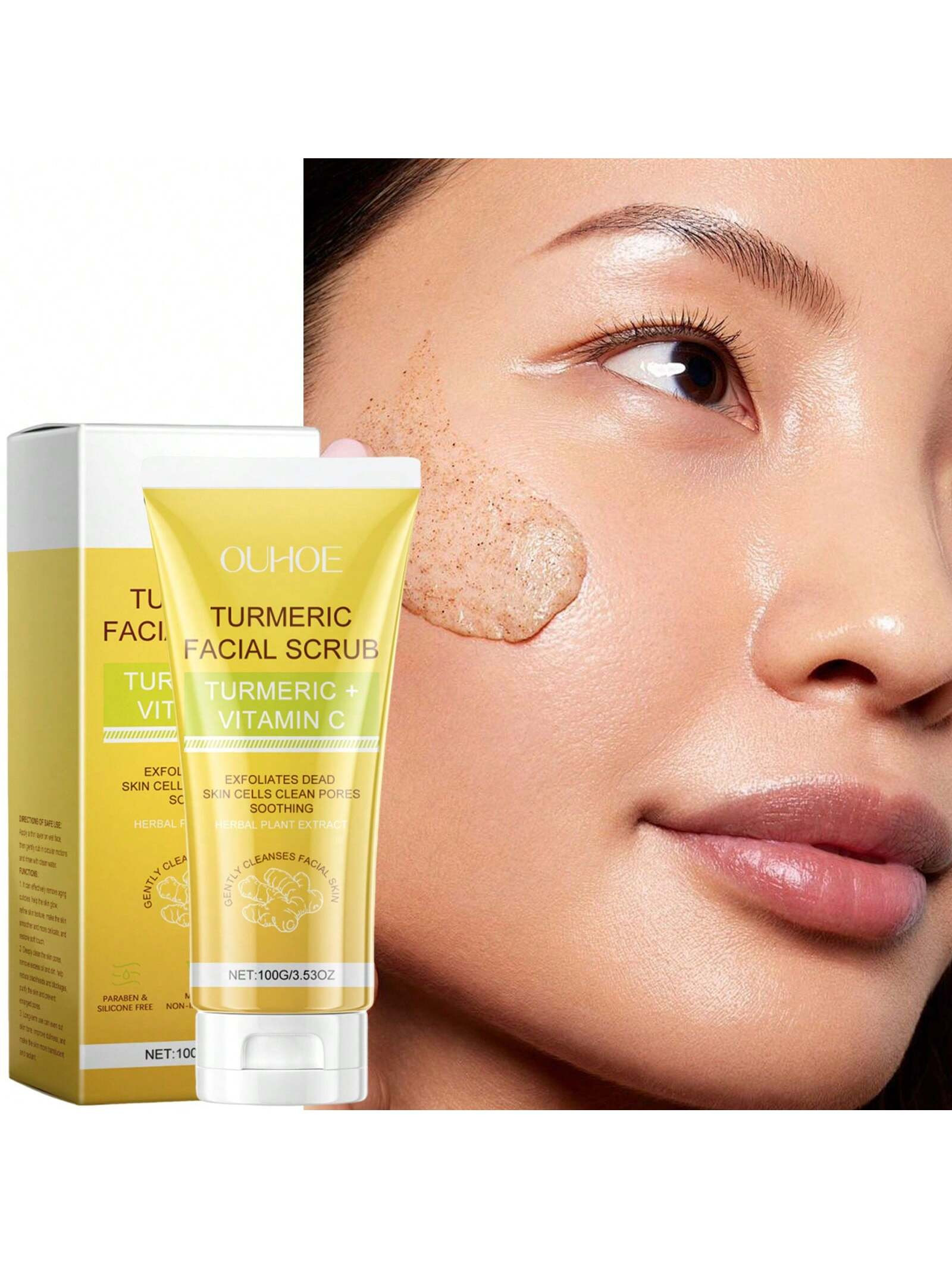 100g Turmeric Face Scrub Exfoliator, Natural Ingredients Non-Irritating, Gently Cleanses, Repairs Dead Skin