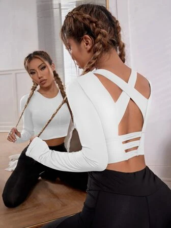 Yoga Basic 2pcs Seamless High Stretch Fitness Yoga Suit Workout Set Thumb  Holes Cut Out Back Tee Tummy Control Tights