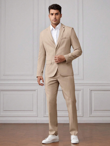 Manfinity Mode Men Solid Single Breasted Blazer & Suit Pants